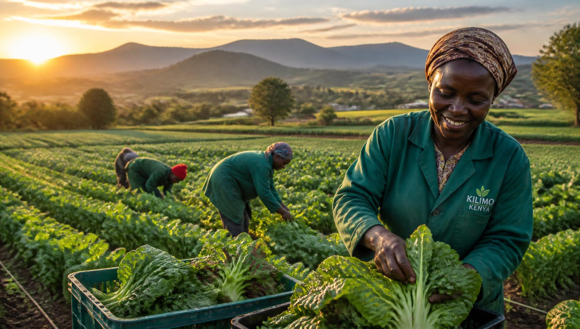 Green Kenyan farmland at sunrise